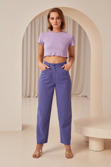 Denim loose fit cropped linen trousers #2