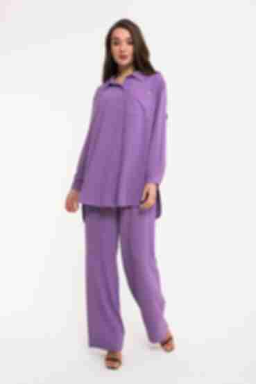 Костюм блуза и брюки палаццо вискоза жатка фиолетовый