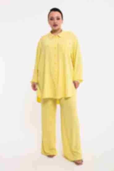 Костюм блуза и брюки палаццо вискоза жатка желтый большой размер