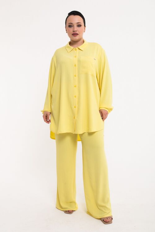 Yellow palazzo pants made of crushed viscose plus size