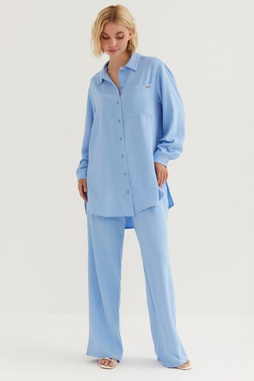 Sky blue blouse made of crushed viscose