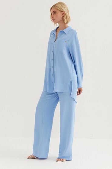 Sky blue blouse made of crushed viscose #2