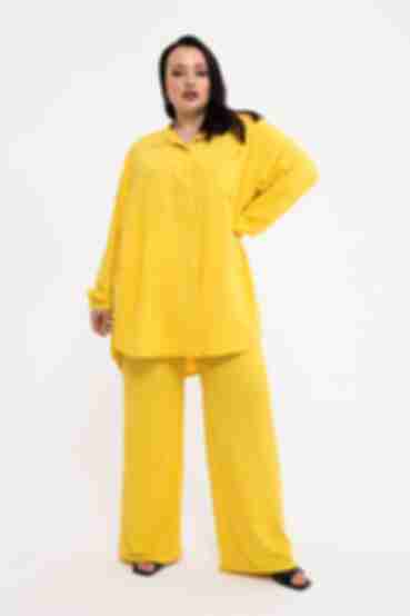 Костюм блуза та брюки палацо віскоза жатка яскраво-жовтий великий розмір