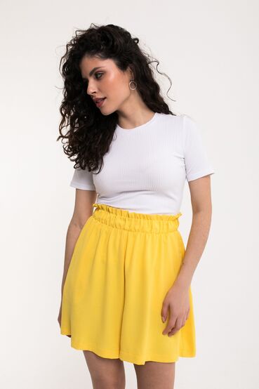 Bright yellow shorts made of crushed viscose #2