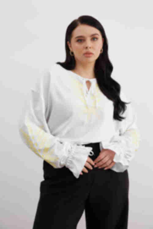 Embroidered white shirt with golden designer ornament plus size