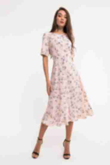 Blush demi soft rayon dress with A-line skirt in flowers
