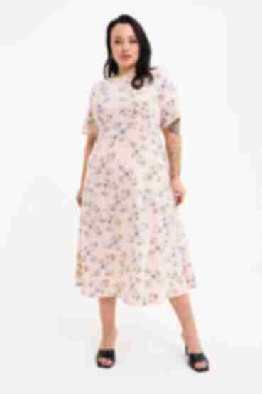 Blush demi soft rayon dress with A-line skirt in flowers plus size
