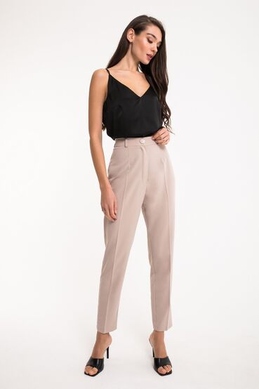 Women's beige tapered trousers made of suiting fabric #2