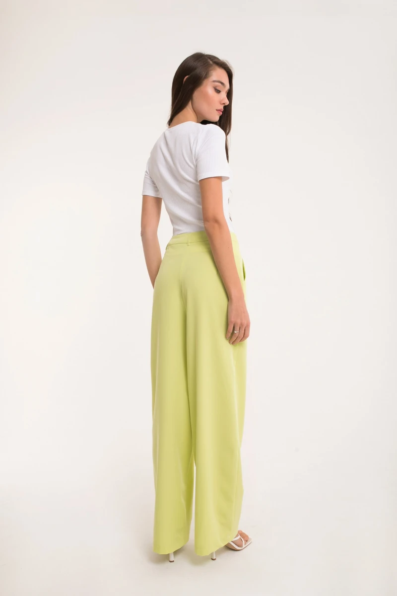 Straight pants lime color suit fabric 