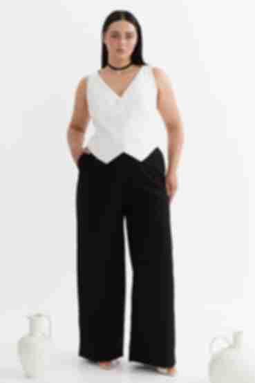 Black straight trousers made of suiting fabric plus size