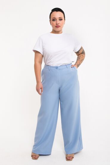 Sky blue straight trousers made of suiting fabric plus size