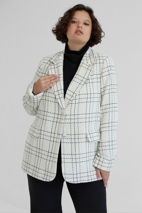 Buy Milky tweed jacket in black checks plus size jacket prints and patterns tweed casual style buy in VOVK online store