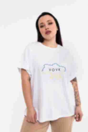 Milky printed knitted T-shirt "MAP OF UKRAINE" plus size