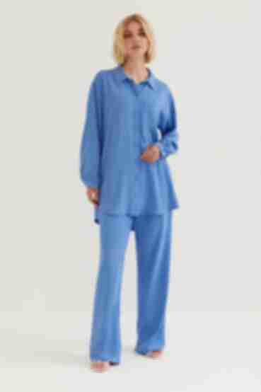 Костюм блуза та брюки палацо віскоза жатка блакитний