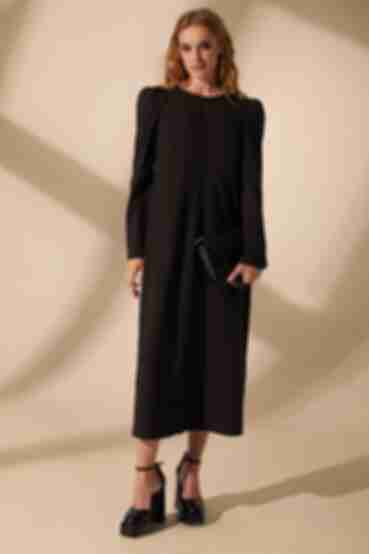 Black midi soft rayon dress with slit