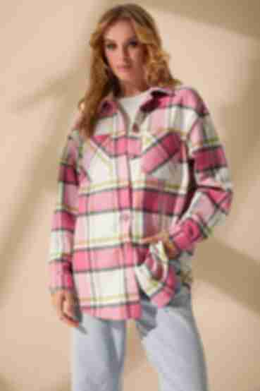 Milky oversize knitted shirt in pink and light green checks