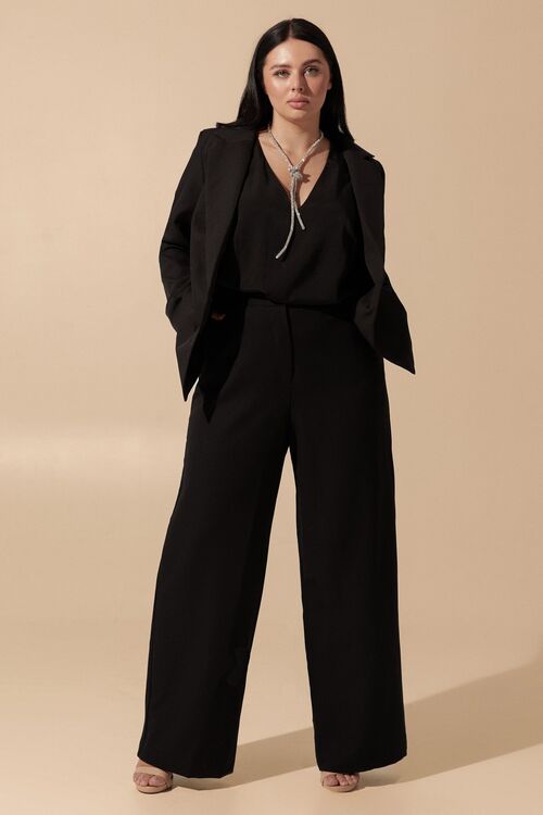 Black straight trousers made of suiting fabric plus size