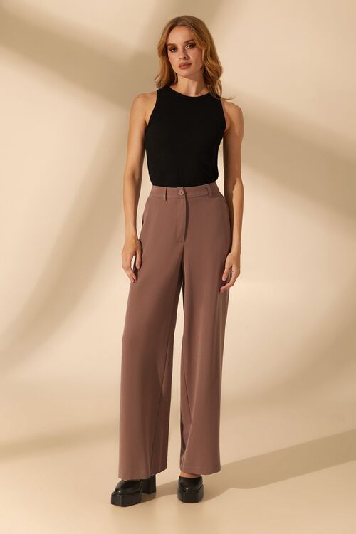 Mocha straight trousers made of suiting fabric