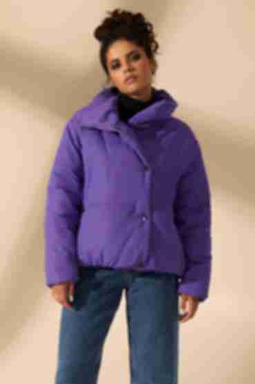 Purple short jacket with snap buttons made of raincoat fabric