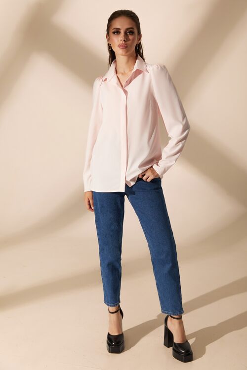 Blush soft rayon blouse with puff sleeves