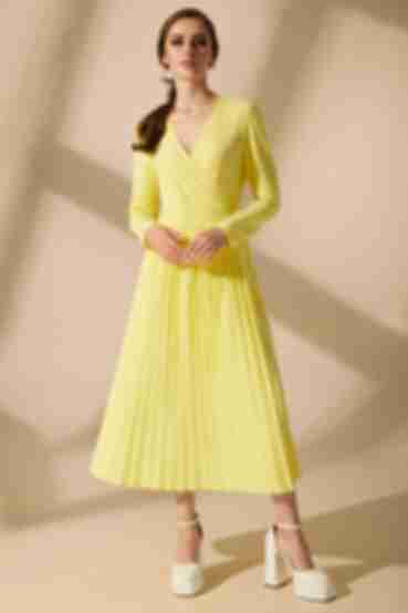 Lemon midi pleated wrap dress made of suiting fabric