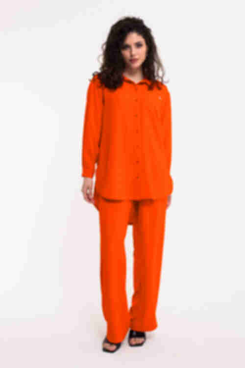 Костюм блуза и брюки палаццо жатка вискоза оранжевый