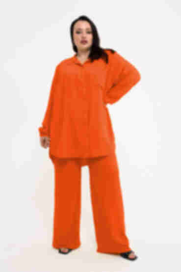 Костюм блуза та брюки палацо жатка віскоза помаранчевий великий розмір