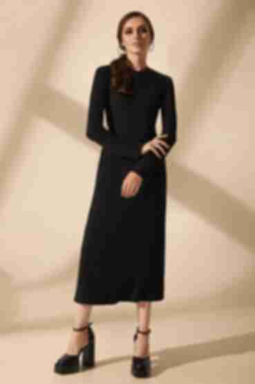 Black midi dress made of ribbed knitted fabric