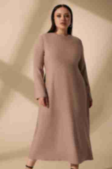Mocha midi dress made of ribbed knitted fabric plus size