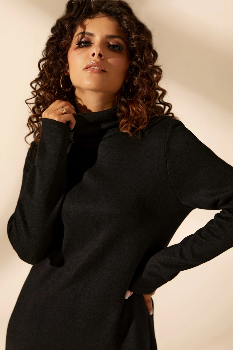 Black midi straight angora dress with a turtleneck #2