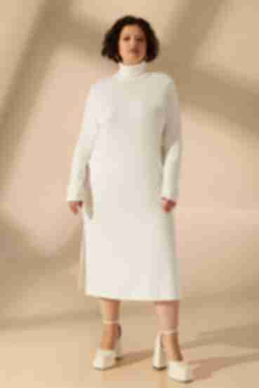 Milky midi straight angora dress with a turtleneck plus size: