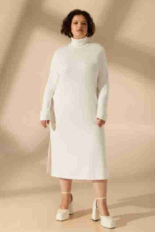 Сукня пряма зі стійкою міді ангора молочна великий розмір