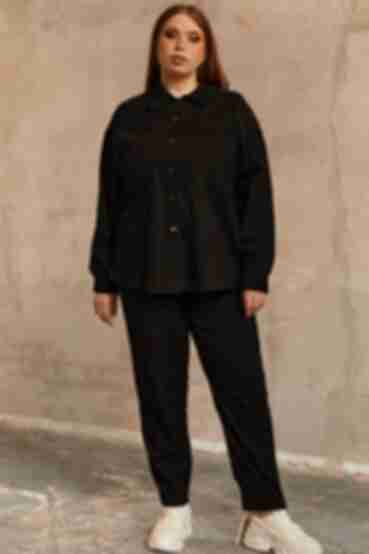 Black corduroy suit with shirt and tapered trousers plus size