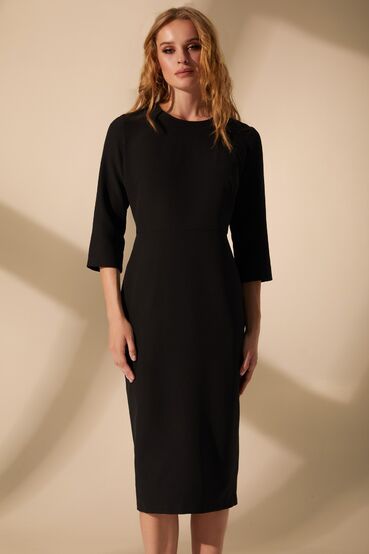 Black sheath dress made of suiting fabric