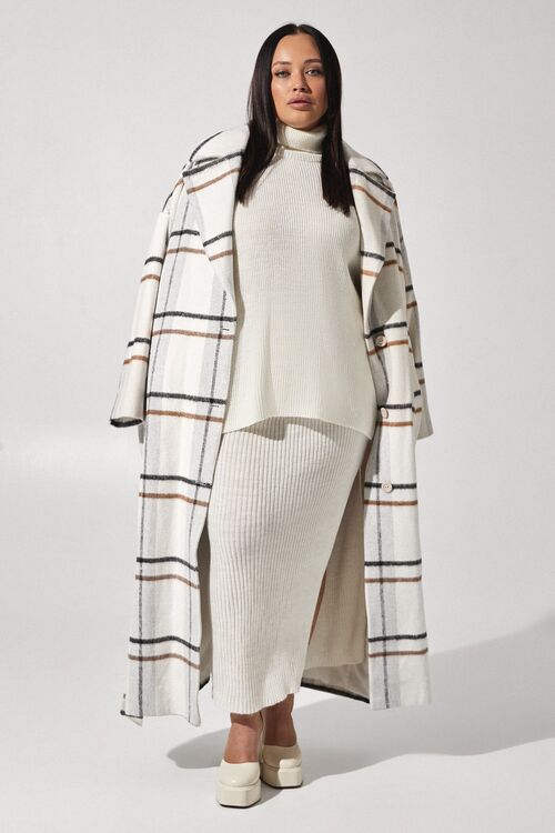 Milky oversize coat in brown checks plus size