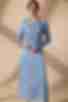 Платье с объемными рукавами миди искусственный шелк молочные капли на голубом