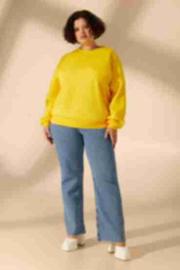 Yellow knitted sweatshirt with fleece plus size