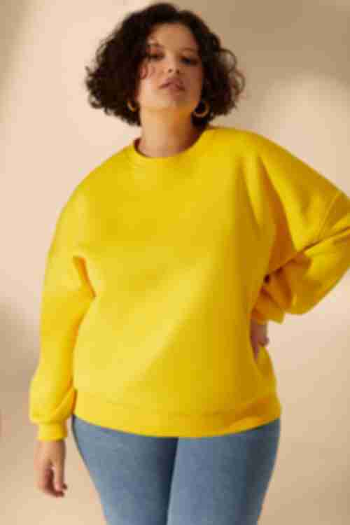 Yellow knitted sweatshirt with fleece plus size