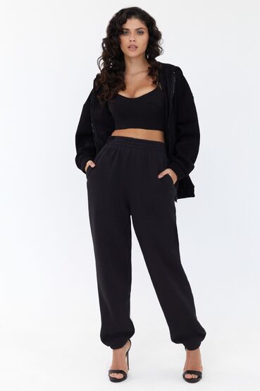 Black knitted pants with fleece