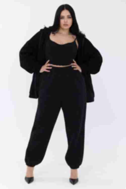 Black knitted pants with fleece plus size