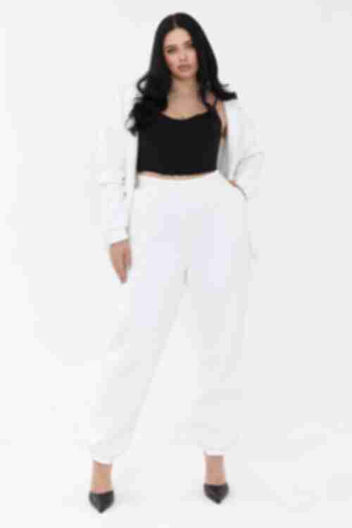 Milky knitted pants with fleece plus size