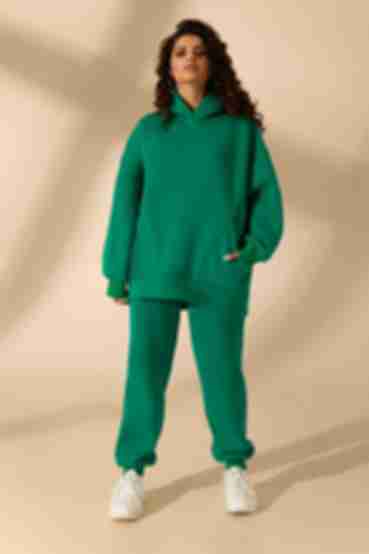 Emerald knitted with fleece suit with hoodie with pockets and trousers