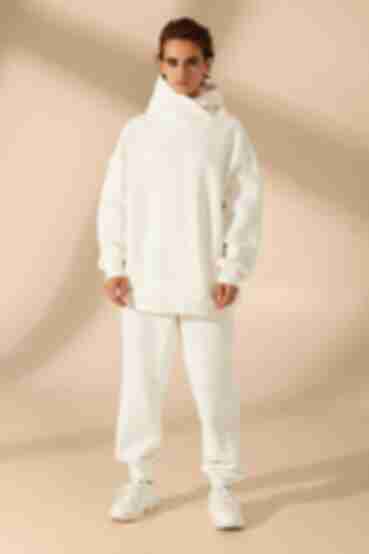Milky suit with hooded sweatshirt and trousers made of knitted fabric with fleece