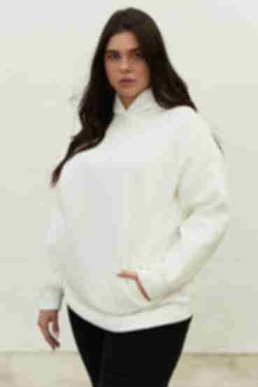 Milky hoodie made of knitted fabric with fleece plus size