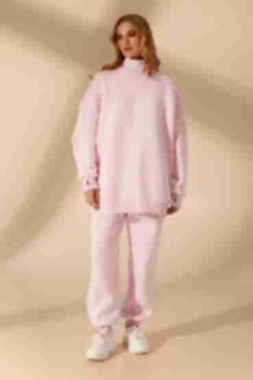 Pink suit with sweatshirt and trousers made of knitted fabric with fleece