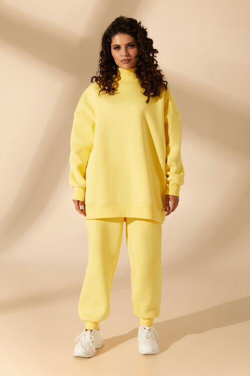 Lemon suit with sweatshirt and trousers made of knitted fabric with fleece