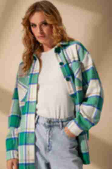 Milky oversize knitted shirt in green and blue checks