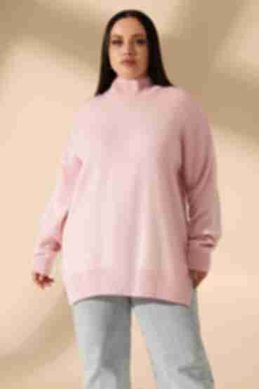 Вязаный оверсайз свитер светло-розовый большой размер