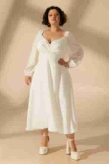 Сукня на затин міді штучний шовк молочна великий розмір