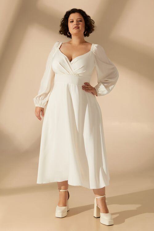 Milky midi wrap dress made of artificial silk plus size